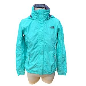 The North Face Womens Aqua Teal Lightweight Hooded Rain Jacket Size S